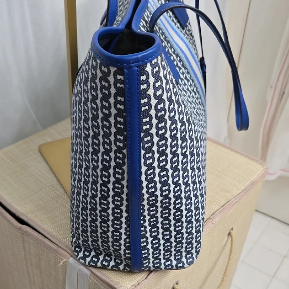 Tory Burch Blue and White Geometric Tote *SALE* - Picture 5 of 7